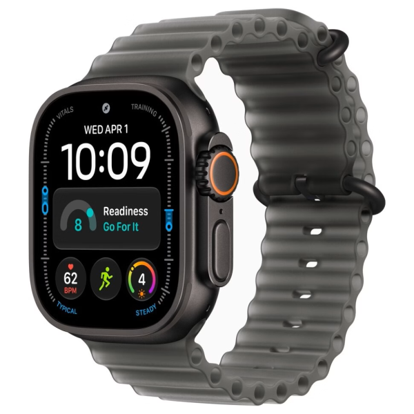 Apple Watch Series Ultra 4 49mm Black Titanium Case with Translucent Black Ocean Band One Size